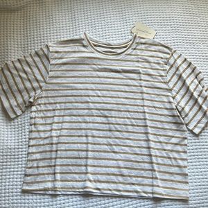 Target Tan and White Striped Linen Blend Tee